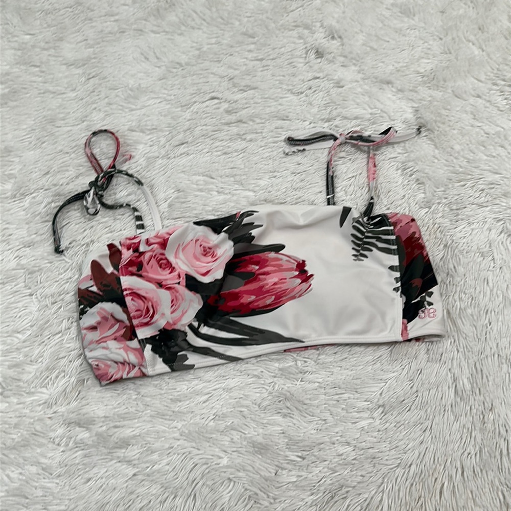 Albion Floral Bikini Top - White, Pink, and Black size Large